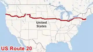 Route 20 map showing maximum length, start and endpoints