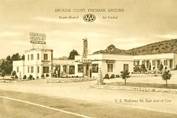 1940s Kingman Arcadia Court 1940s postcard showing of Arcadia Court (motel) in Kingman