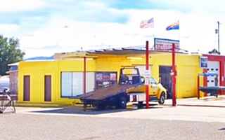 B&H Texaco, Seligman AZ Route 66 YW block shaped 1950s gas station with red canopy