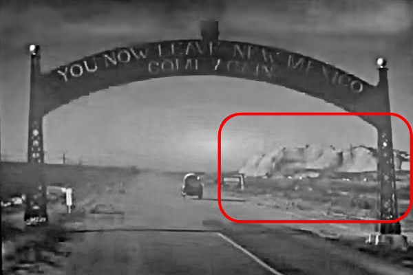 A still from The Grapes of Wrath, the Route 66 archway Lupton AZ state line