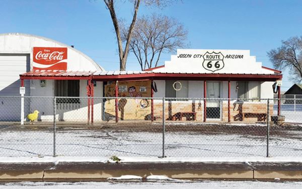 old garage, store and Route 66 mural