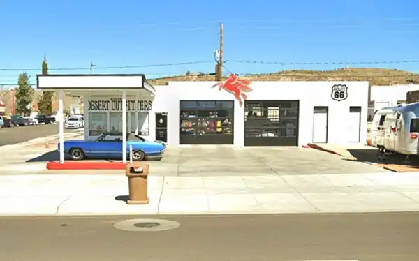 Gas station US66 flat canopy Mobil Pegasus over 2-bays