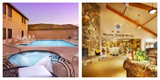 book your room in the lodge pool and interior of the Hualapai lodge