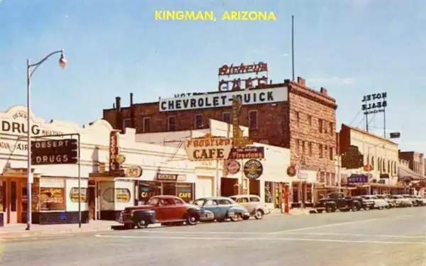 1940s color postcard Downtown Kingman, US 66
