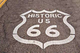 US66 shield painted on pavement