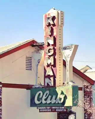 Kingman Club neon sign neon sign, red and green says KINGMAN CLUB and two Martini glasses flanking it