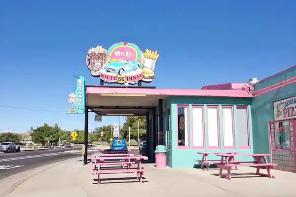 Classic US66 Burger shop, Kingman AZ colorful Diner and billboard