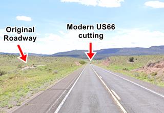 Route 66 old and new roadway, Peach Springs AZ current Route 66 and the old road hills and open countryside