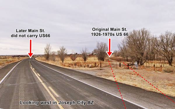 paved road to the left, and dirt road behind gate to the right (original US66)