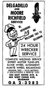 Delgadillo Ritchfield advertisement Route 66 phone directory advert with cartoon