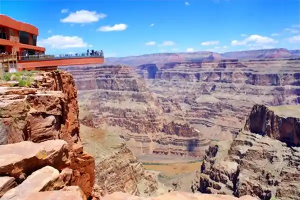 Grand Canyon Skywalk Grand Canyon walls, sky, and the skywalk above a cliff