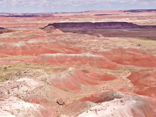 Painted Desert Arizona red, ochre, pink, white rocks and hills in the Painted Desert, Holbrook Arizona