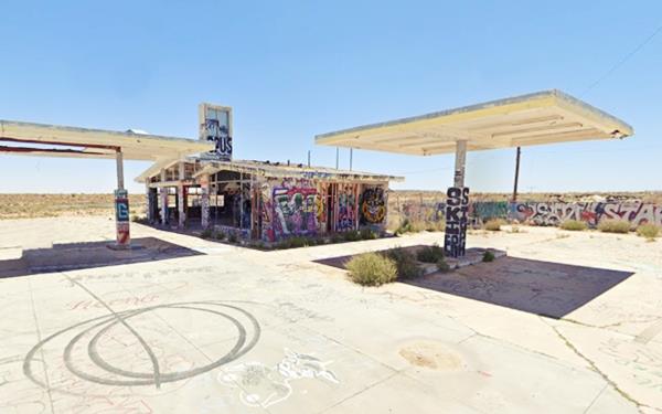 Old Shell station Two Guns on Route 66 Arizona gas station, vacant and covered with graffiti