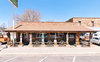 flagstone building, storefront awning