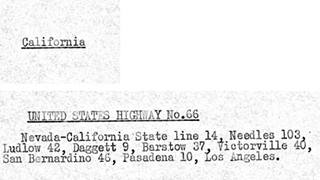 1926 US 66 route in California. Click to Enlarge black and white text with US 66 route in California