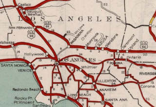 1930 CHC map Los Angeles, click to Enlarge color 1930 map by CALTRANS with US highways in Los Angeles region
