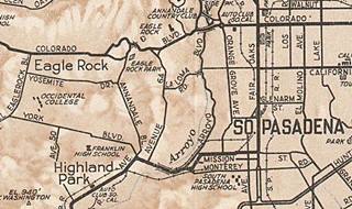 1930 map of Greater Los Angeles, detail 1930 black and white map showing part of Los Angeles, South Pasadena and Pasadena