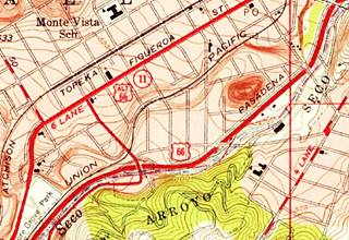 thumbnail of 1953 USGS Map of Los Angeles Click to Enlarge 1953 USGS Map with contour lines, and highways US 66 and ALT 66 appear