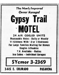black and white motel ad in 1959 Pasadena Phone Directory, text