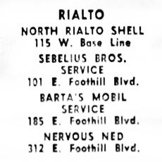 gas stations in Rialto 1959 advert Oct 9, 1959 newspaper with Rialto gas stations, text, black and white