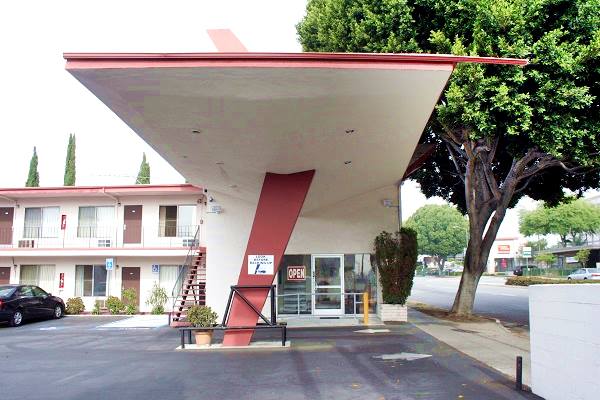 Astro Motel wing shaped canopy on Route 66 in Pasadena, California