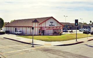 The Bavarian's building 2021, Route 66 Glendora gable roof building, one story, facing US 66, turret on the left corner