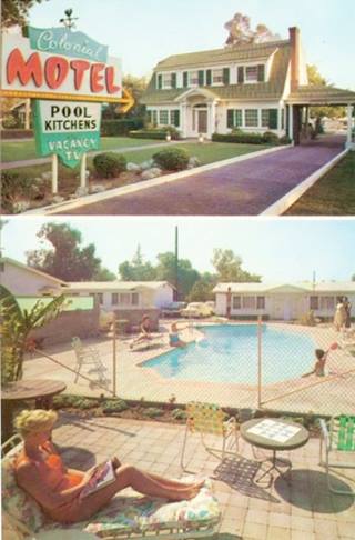 Colonial Motel in a 1950s postcard Azusa, California