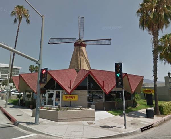 Present view of of Denny's with its windmill in Arcadia, Route 66, California