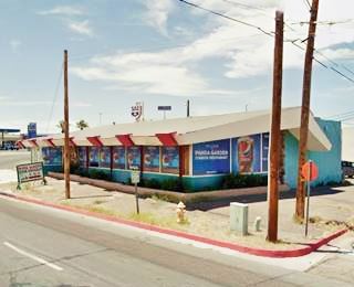 former Denny’s with boomerang roof, highway curves around it