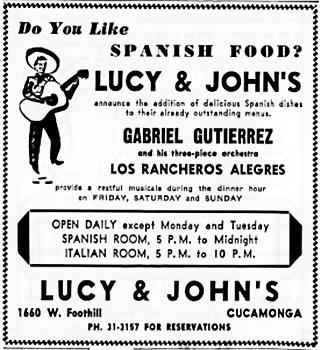 1951 ad Lucy and Johns Cafe text and image in a 1951 advertisement in a newspaper of a Cafe and restaurant