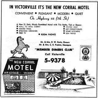 text ad from 1959 in phone directory, New Corral Motel