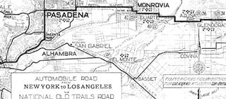 thumbnail of 1912 NOT roadmap Glendora to Pasadena CA Click to Enlarge 1912 N.O.T. map from Glendora through Azusa, Monrovia into Pasadena CA, black and white