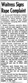 Rape report in the San Bernardino County Sun newspaper article facsimile 1952