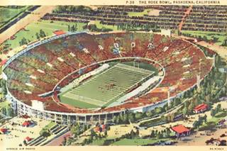 1940s aerial view of oval shaped football stadium vintage linnen postcard