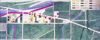 thumbnail of 1947 land use map San Dimas. Click to Enlarge 1947 color coded land use map San Dimas CA along US66