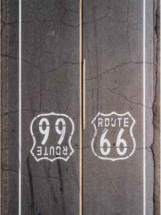 two shields on the roadway Amboy two shields on the roadway seen from above, asphalt and shields
