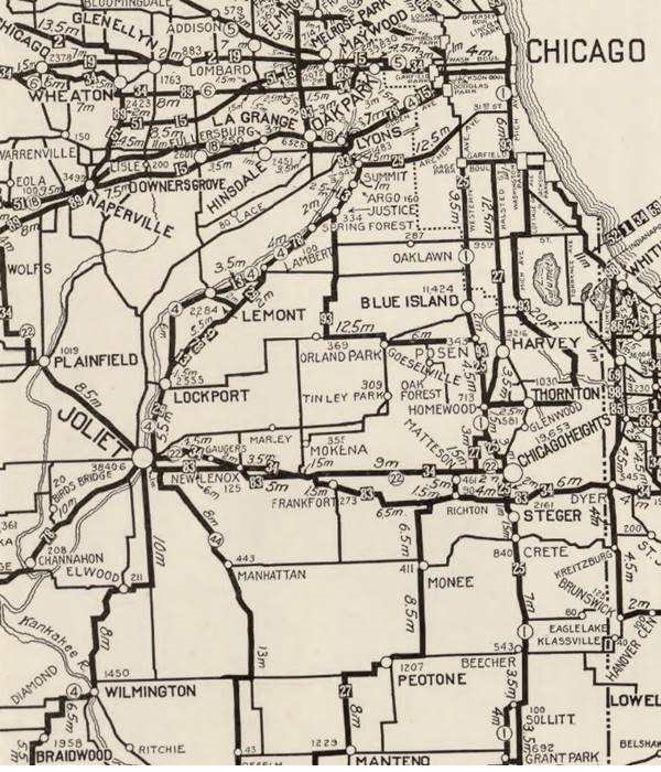 1924 roadmap of Illinois from Chicago to Wilmington