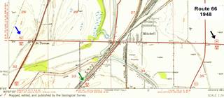 USGS Map published in 1948 of US66 alignments in Mitchell and northern Granite City, St. Thomas IL