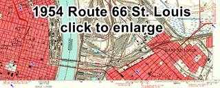 1954 Map of US66 from Illinois into St. Louis Map of US66 alignments into Saint Louis from Illinois in 1954