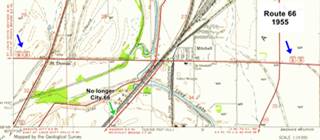 USGS Map published in 1955 of US66 alignments in Mitchell and northern Granite City, St. Thomas IL