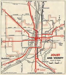1956 Joliet roadmap 1956 Illinois State roadmap of Joliet