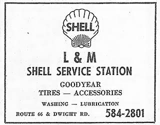 L and M Shell 1963 phone directory advertisement US66 Dwight Shell logo and text in a phone directory ad from 1962, black and white