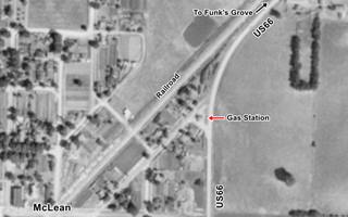 1940 aerial photo Northern McLean black and white 1940 aerial photo north side of McLean Il, fields, streets, buildings