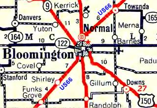 US66 map in Normal and Bloomington 1936 1936 Illinois DOT roadmap of Normal and Bloomington