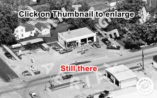 thumbnail aerial photo click to enlarge black and white aerial photo: crossroads and gas station on the corner