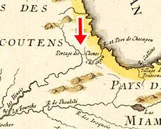 Chicago Portage in a 1700s map in Lyons US66