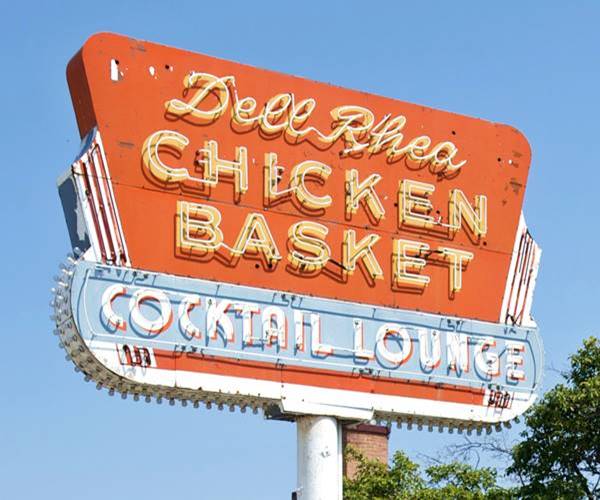 The Neon Sign of Dell Rhea’s Chicken Basket in Willowbrook Route 66