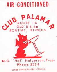 Palamar Club matchcover red on white matchcover of a Club and restaurant c.1950s