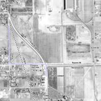 Copp’s Corner neighborhood aerial photo 1940 black and white, 1940s aerial photo of fields, houses, streets