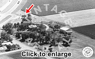 1971 Henderson Standard station Black and white 1971 aerial photo, buildings, trees, streets